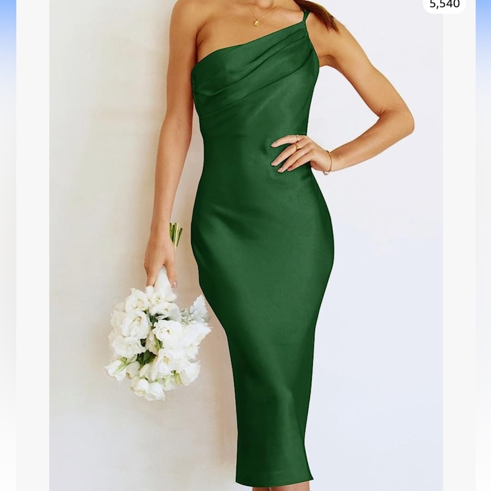 Green Satin One Shoulder Dress Size Medium